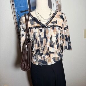 Brown multi-colored Boho Blouse by Cable & Gauge Size 1X